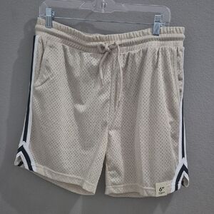 No Boundaries Beige Mesh Athletic Shorts with Black & White Side Stripes